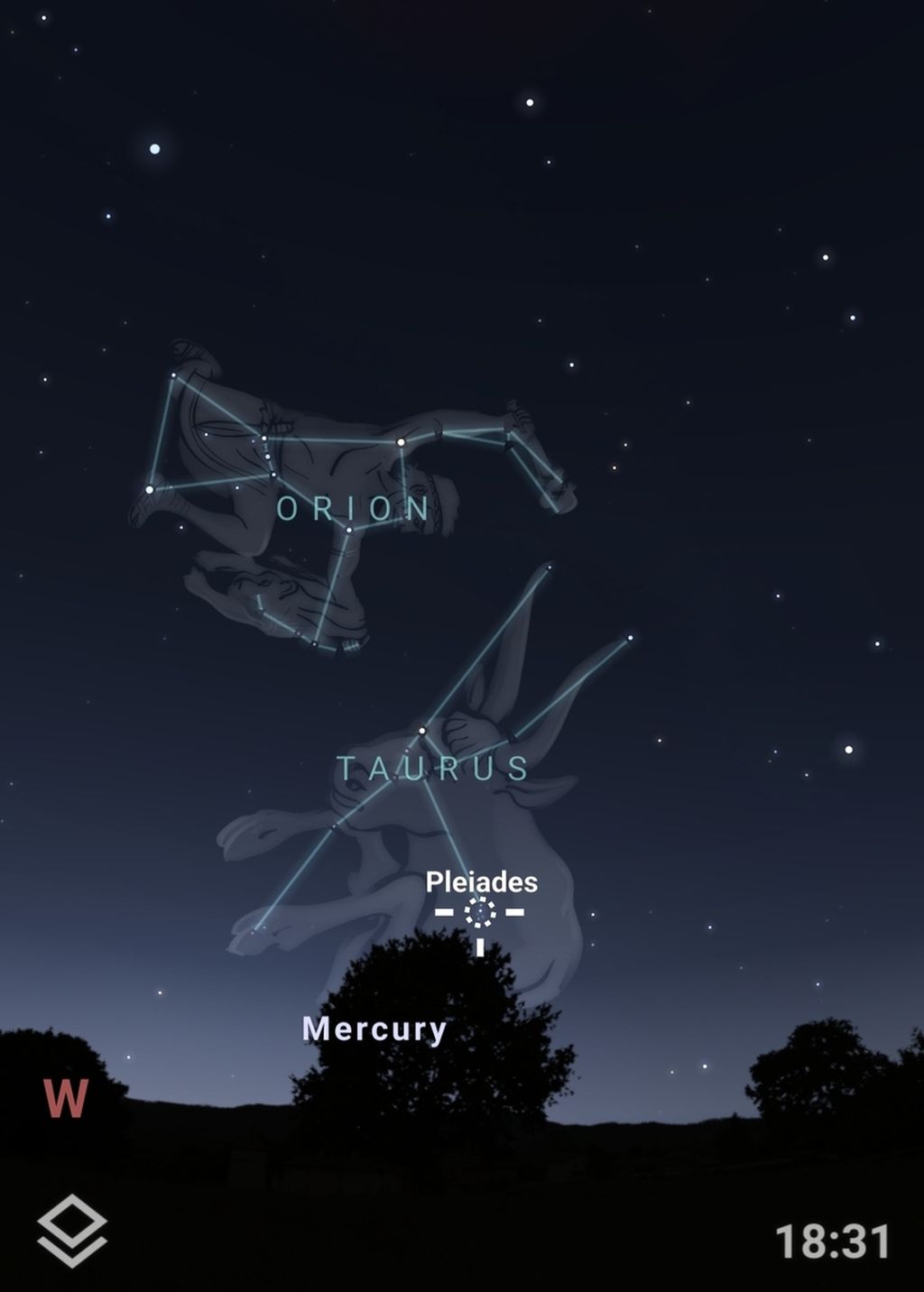 Ilustrasi pemandangan langit di arah barat yang diamati dari Tangerang Selatan, Banten, Rabu (20/4/2022) pukul 18.30 WIB menggunakan aplikasi Stellarium. Posisi gugus bintang Pleiades sudah sangat rendah hingga potensi untuk bisa diamati dengan mata telanjang sangat kecil. Belum lagi pada jam tersebut cahaya senja masih sangat kuat hingga makin kecil kesempatan untuk melihat Pleiades yang cahayanya redup. Posisi Pleiades mudah ditemukan karena berada di dekat Aldebaran, bintang terterang di rasi Taurus atau di dekat tiga bintang di sabuk Orion, yaitu Alnilam, Alnitak, dan Mintaka.