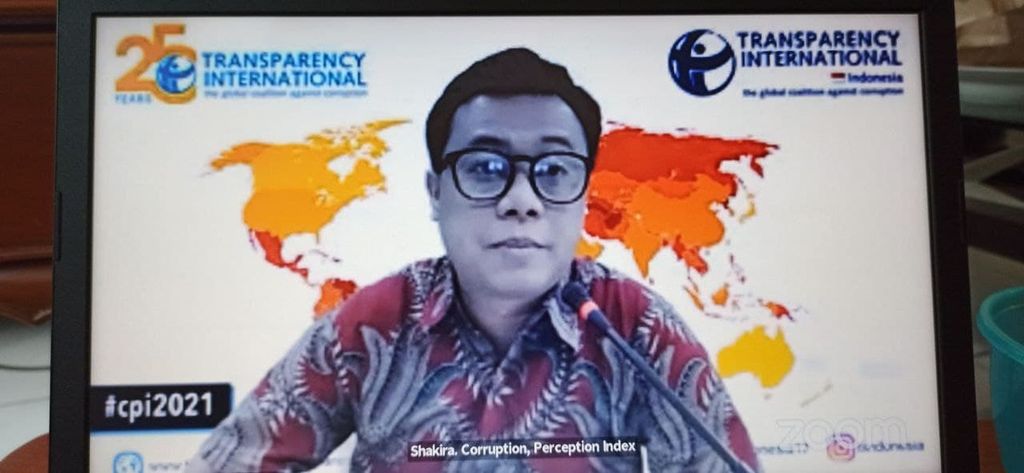 Deputi Transparency International Indonesia Wawan Suyatmiko dalam acara “Peluncuran Indeks Persepsi Korupsi 2021” secara daring, Selasa (25/1/2022).