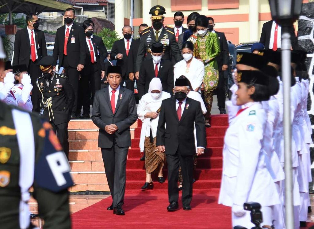 Presiden Joko Widodo bersiap memimpin upacara peringatan Hari Kesaktian Pancasila, Sabtu (1/10/2022) bersama Wakil Presiden Ma'ruf Amin di Monumen Pancasila Sakti, kawasan Lubang Buaya, Jakarta Timur.
