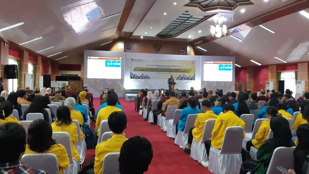 Gubernur Bank Indonesia Perry Warjiyo memberikan kuliah umum di Universitas Palangka Raya di Kota Palangkaraya, Kalimantan Tengah, Kamis (13/7/2023).
