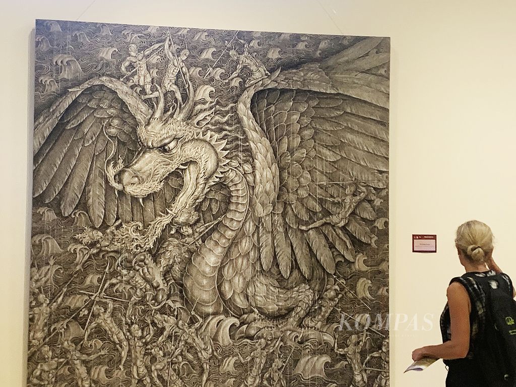 Salah satu lukisan karya Kun Adnyana dengan tajuk pameran Wastu Waktu, 16 November–14 Desember 2022 di Museum ARMA Ubud, Gianyar, Bali.