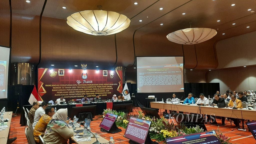 Suasana uji publik tiga rancangan Peraturan KPU di Jakarta, Senin (4/9/2023). KPU mendesain pendaftaran pasangan calon presiden dan calon wakil presiden akan berlangsung pada 10-16 Oktober 2023.