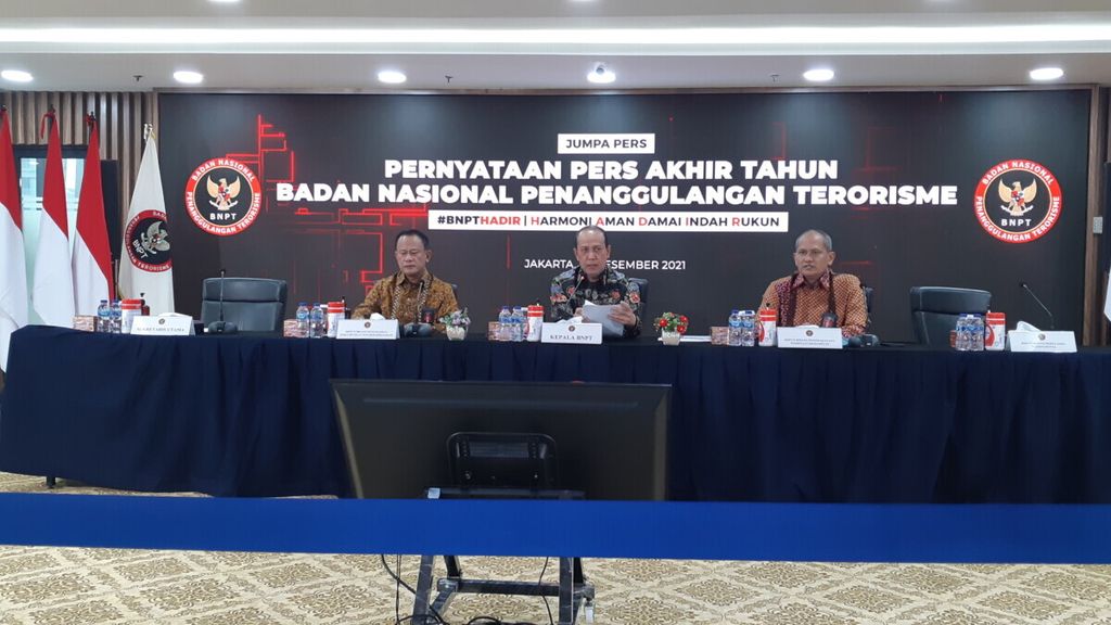 Kepala Badan Nasional Penanggulangan Terorisme (BNPT) Komisaris Jenderal Boy Rafli Amar, dalam “Pernyataan Pers Akhir Tahun BNPT”, Selasa (28/12/2021) di Kantor BNPT, Jakarta.