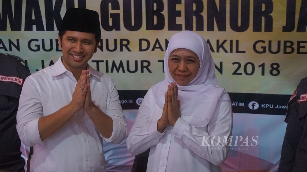 Bakal pasangan calon untuk Pilgub Jatim 2018, Khofifah Indar Parawansa dan Emil Elestianto.