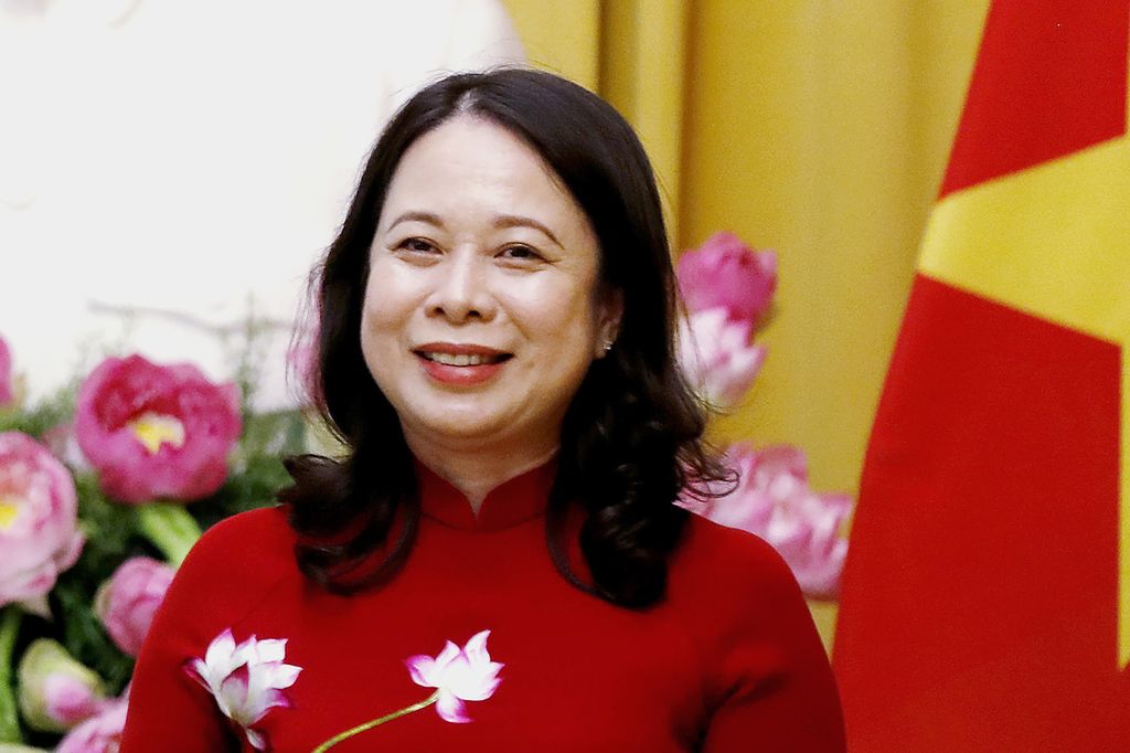 Wakil Presiden Vietnam Vo Thi Anh Xuan menerima kunjungan Putra Mahkota Kekaisaran Jepang Pangeran Akishino (tidak terlihat) di Istana Kepresidenan di Hanoi, Vietnam, 21 September 2023. 