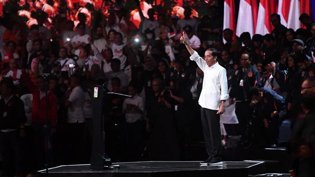 Capres nomor urut 01, Joko Widodo, menghadiri acara Konvensi Rakyat di Sentul, Bogor, Jawa Barat, Minggu (24/2/2019). 