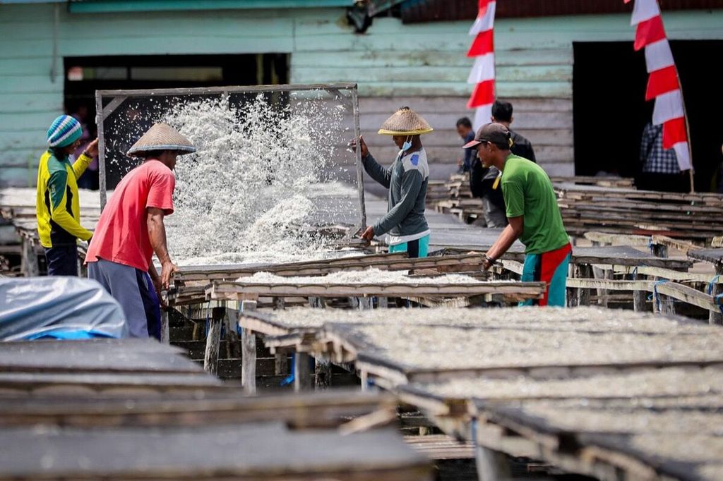 Ikan teri menjadi salah satu produk unggulan yang belum dikembangkan oleh warga Kabupaten Buton Tengah, Sulawesi Tenggara, Sabtu (10/9/2022). 