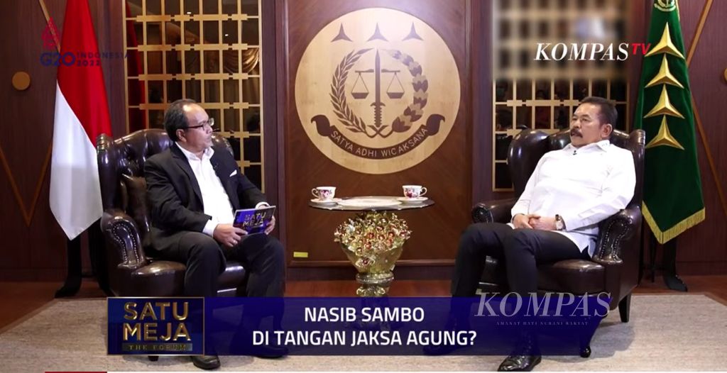 Tangkapan layar Jaksa Agung Sanitiar Burhanuddin Dalam Satu Meja The Forum bertajuk "Nasib Sambo di Tangan Jaksa Agung?" pada Rabu (28/9/2022).