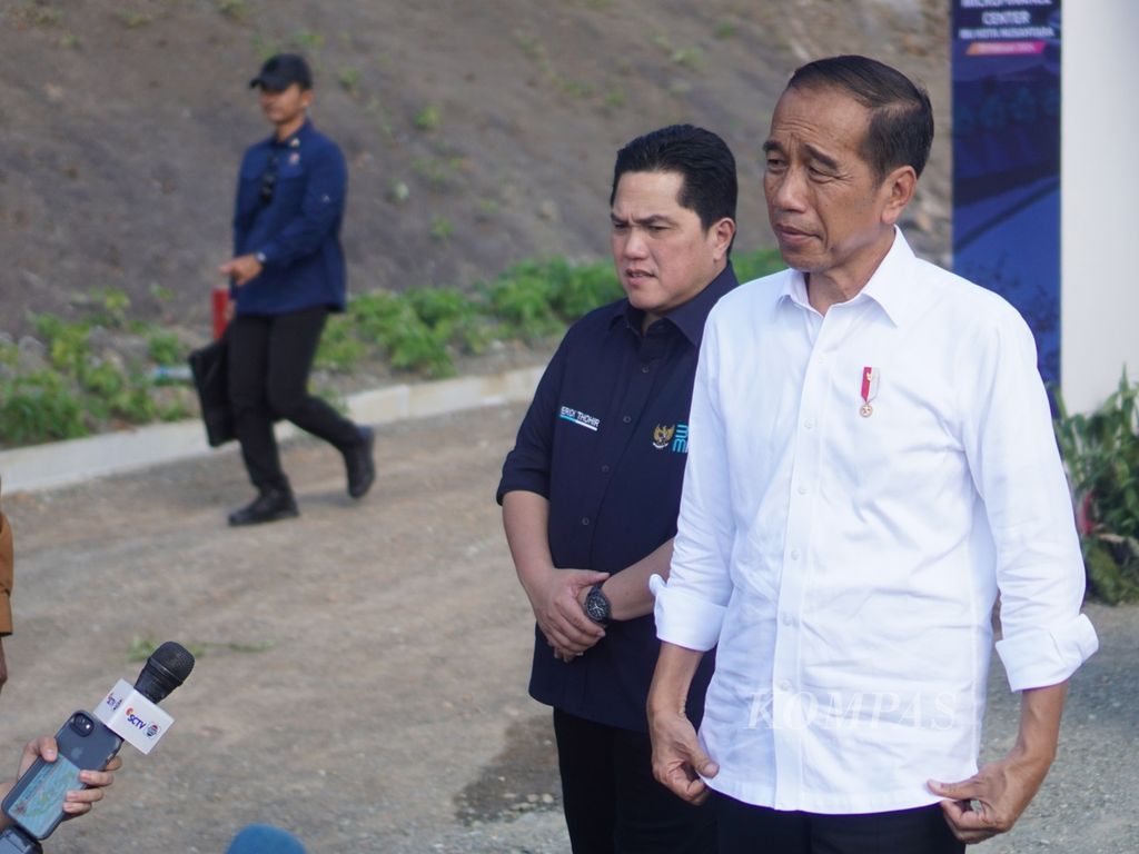 Presiden Joko Widodo diwawancara seusai meresmikan pembangunan sejumlah bank di Ibu Kota Nusantara atau IKN, Kamis (29/2/2024).
