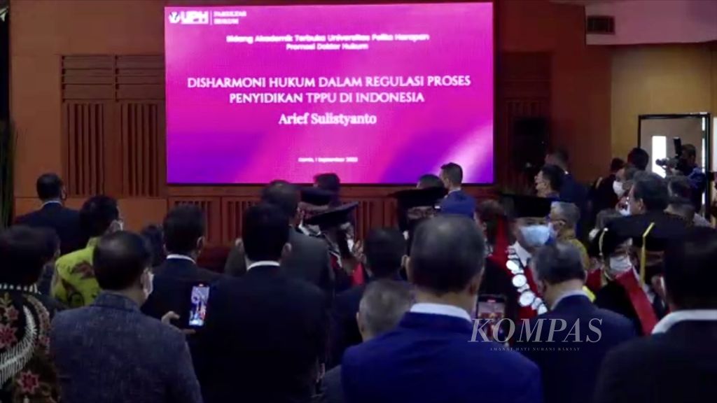 Suasana Sidang Akademik Terbuka Kepala Badan Pemeliharaan Keamanan Kepolisian RI Komisaris Jenderal Arief Sulistyanto di Universitas Pelita Harapan di Tangerang, Banten, Kamis (1/9/2022).