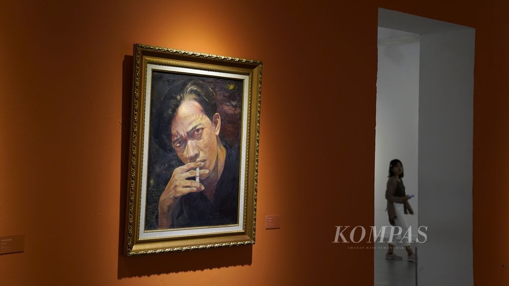 Lukisan Chairil Anwar karya Gusti Solichin dalam Pameran Seni Rupa Koleksi Nasional #2 "Lini Transisi" di Galeri Nasional, Jakarta, Kamis (29/8/2019). 