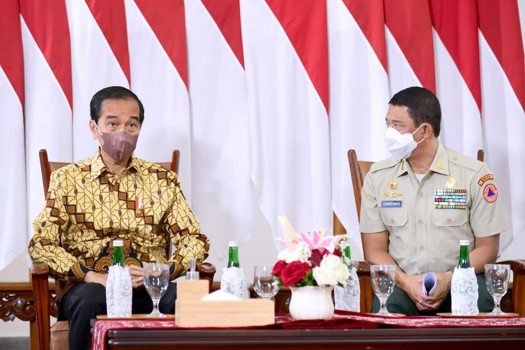  Presiden Joko Widodo hadir secara virtual dalam peresmian pembukaan Rapat Koordinasi Nasional Penanggulangan Bencana 2022 di Istana Kepresidenan Bogor, Rabu, 23 Februari 2022.
