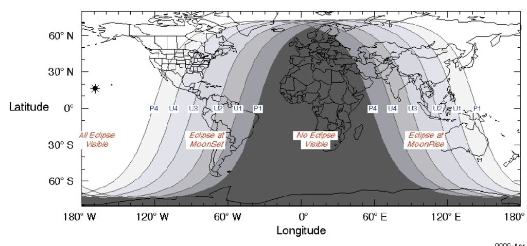 Wilayah di permukaan Bumi yang bisa menyaksikan gerhana Bulan total 8 November 2022. Gerhana Bulan kali ini bisa disaksikan di Amerika Utara, Asia Pasifik, dan kawasan Oseania.