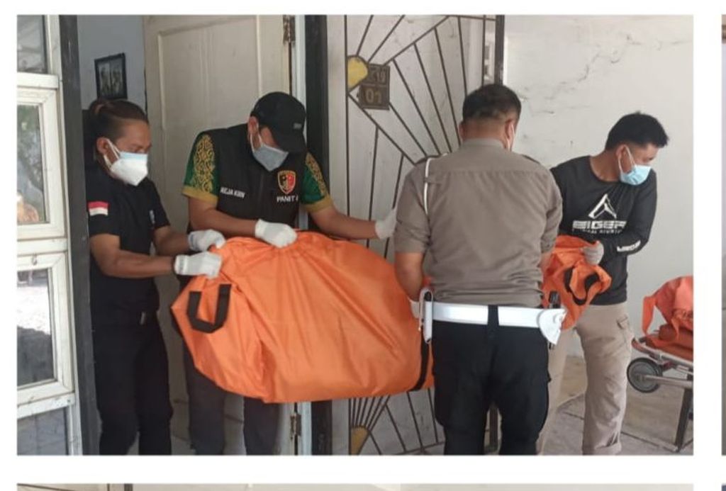 Petugas Kepolisian Sektor Jonggol saat mengevakuasi jasad Opa Hans Tomasoa (83) dan Oma Rita Wattimena (72) di Perumahan Citra Indah Bukit Raflesia, Jonggol, Kabupaten Bogor, Jawa Barat, Sabtu (13/7/2024).