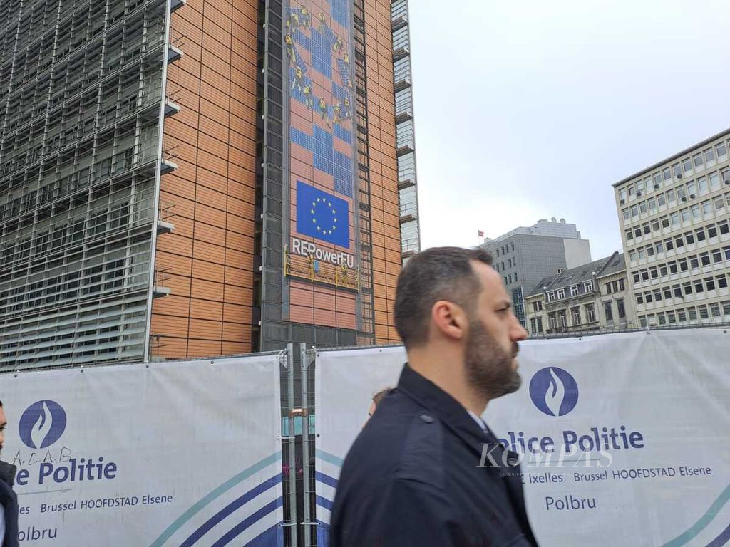 Gedung Uni Eropa di Brussels, Belgia. Foto diambil pada Kamis (21/3/2024).