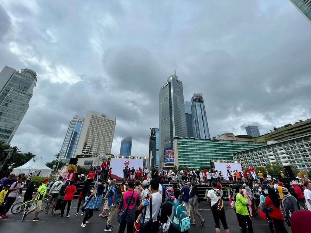 Acara <i>Kick Off</i> Keketuaan Indonesja di ASEAN Tahun 2023 digelar saat hari bebas kendaraan bermotor di kawasan Bundaran Hotel Indonesia, Minggu (29/1/2023), di Jakarta.