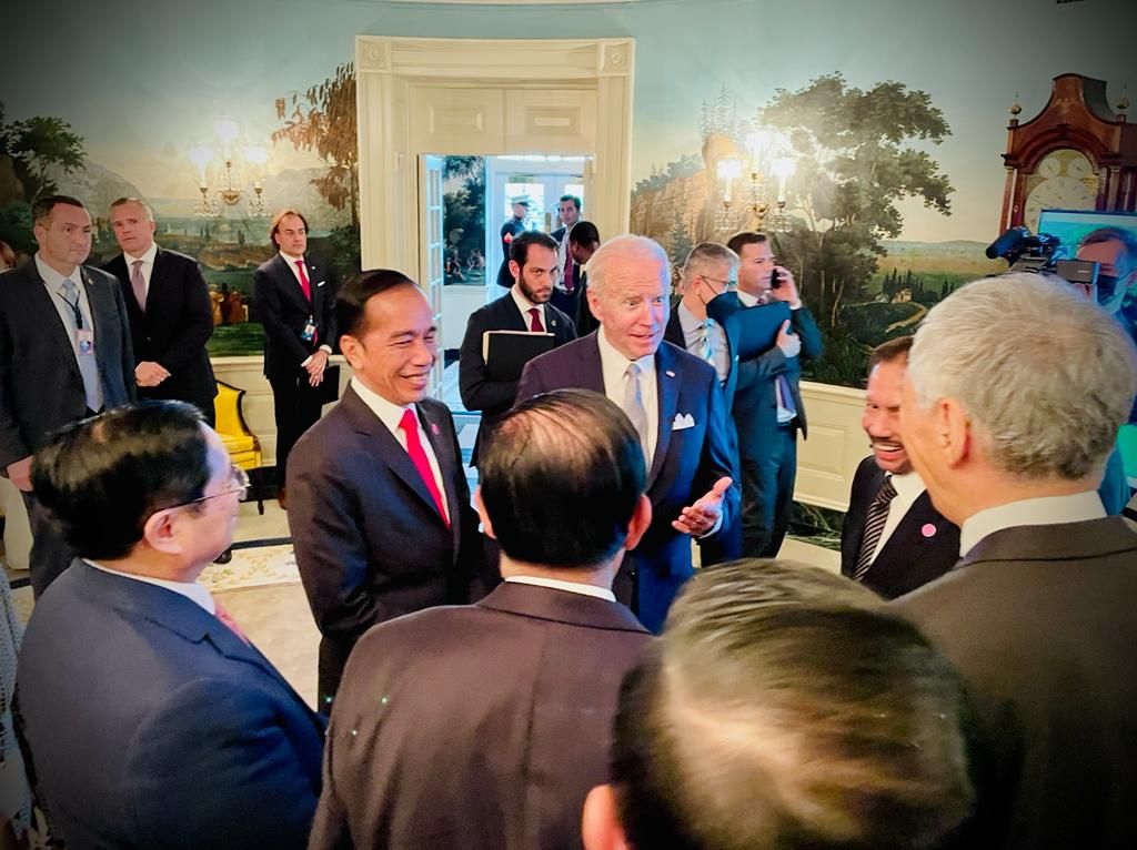 Presiden Joko Widodo menghadiri jamuan santap malam bersama pemimpin negara ASEAN dan Presiden Amerika Serikat Joe Biden di Gedung Putih, Washington DC, Kamis (12/5/2022) waktu setempat atau Jumat (13/5/2022) pagi waktu Indonesia.