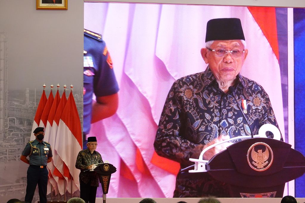 Wakil Presiden Ma’ruf Amin meresmikan Proyek Strategis Nasional (PSN) Jambaran Tiung Biru (JTB) serta Lapangan Gas MDA dan MBH di Ballroom Sheraton Hotel and Towers, Surabaya, Rabu (8/2/2023).