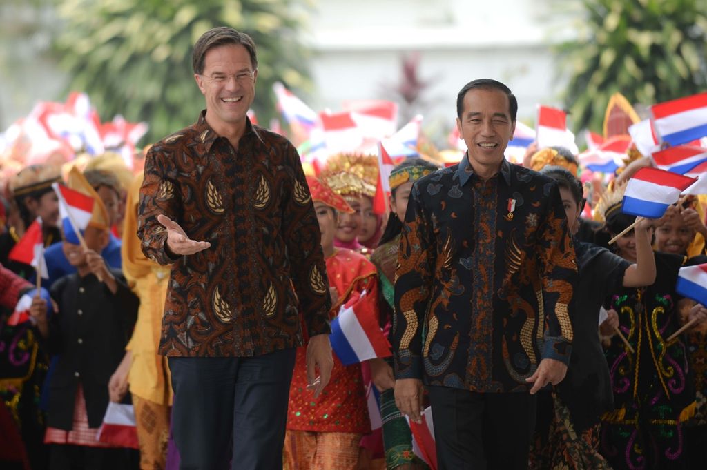 Presiden Joko Widodo menyambut kunjungan Perdana Menteri (PM) Belanda Mark Rutte di Istana Kepresidenan, Bogor, Jawa Barat, 7 Oktober 2019. 