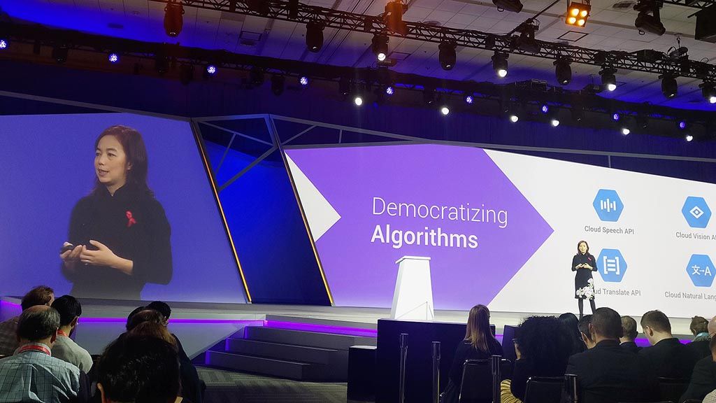 Fei-Fei Li, Kepala Ilmuwan Artificial Intelligence dan Machine Learning Google, saat berbicara di acara Google Cloud Next 2017 di Moscone Center, San Francisco, Amerika Serikat, awal Maret lalu.