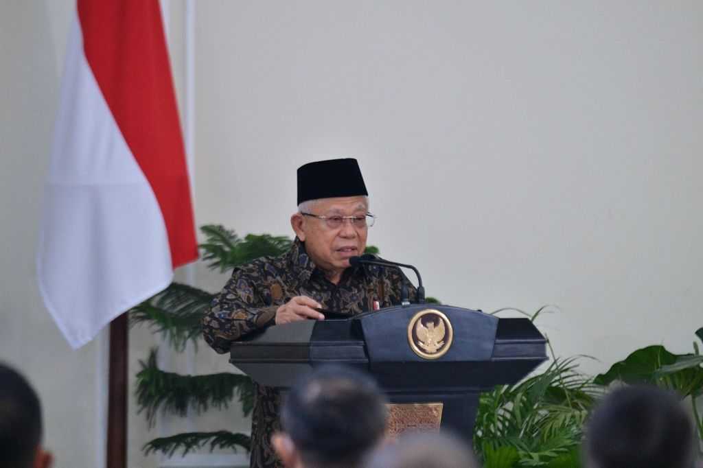 Wakil Presiden Ma'ruf Amin saat pembukaan Musyawarah Nasional I Jaringan Pengusaha Nasional (Japnas) di Istana Wapres, Jakarta, Kamis (24/8/2022).