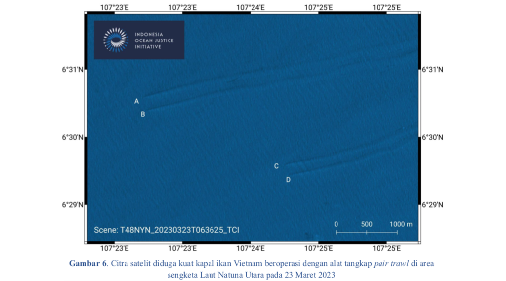 Citra satelit penangkapan ikan dengan pukat harimau temuan IOJI. 
