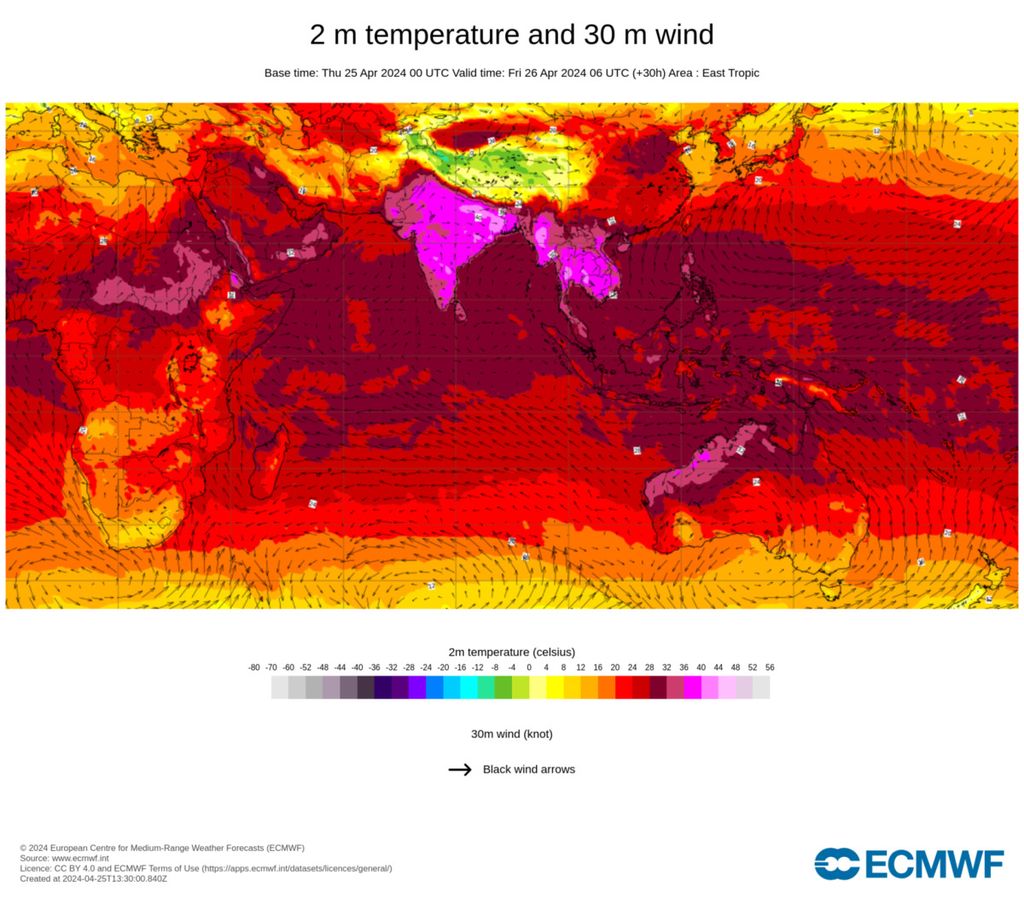 Earth's surface temperature last week.