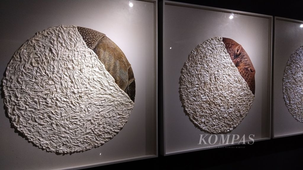 Karya bertajuk ”Lingkaran Bangga” oleh Gusmen Heriadi yang ditampilkan dalam pameran Balistik24 di Jogja Gallery, Kota Yogyakarta, Jumat (16/2/2024).