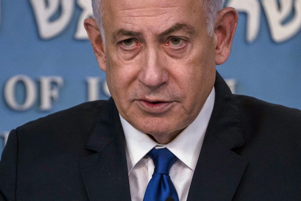 Perdana Menteri Israel Benjamin Netanyahu selepas menerima Kanselir Jerman Olaf Scholz di Jerusalem pada Minggu (17/3/2024)