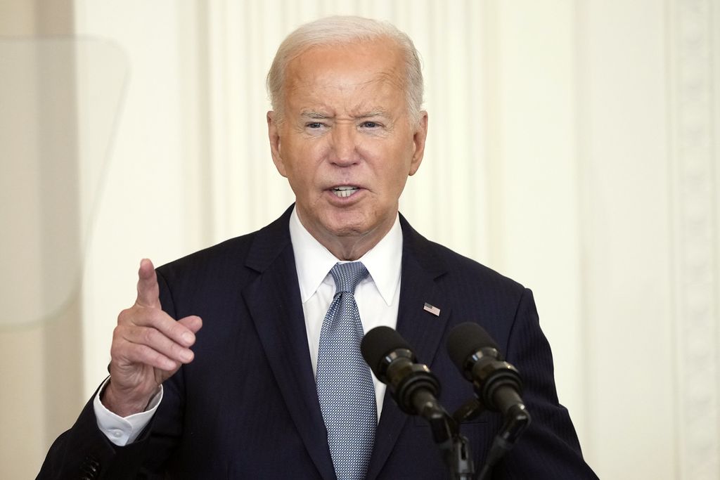 Presiden Amerika Serikat Joe Biden berpidato di Washington DC, 3 Juli 2024.