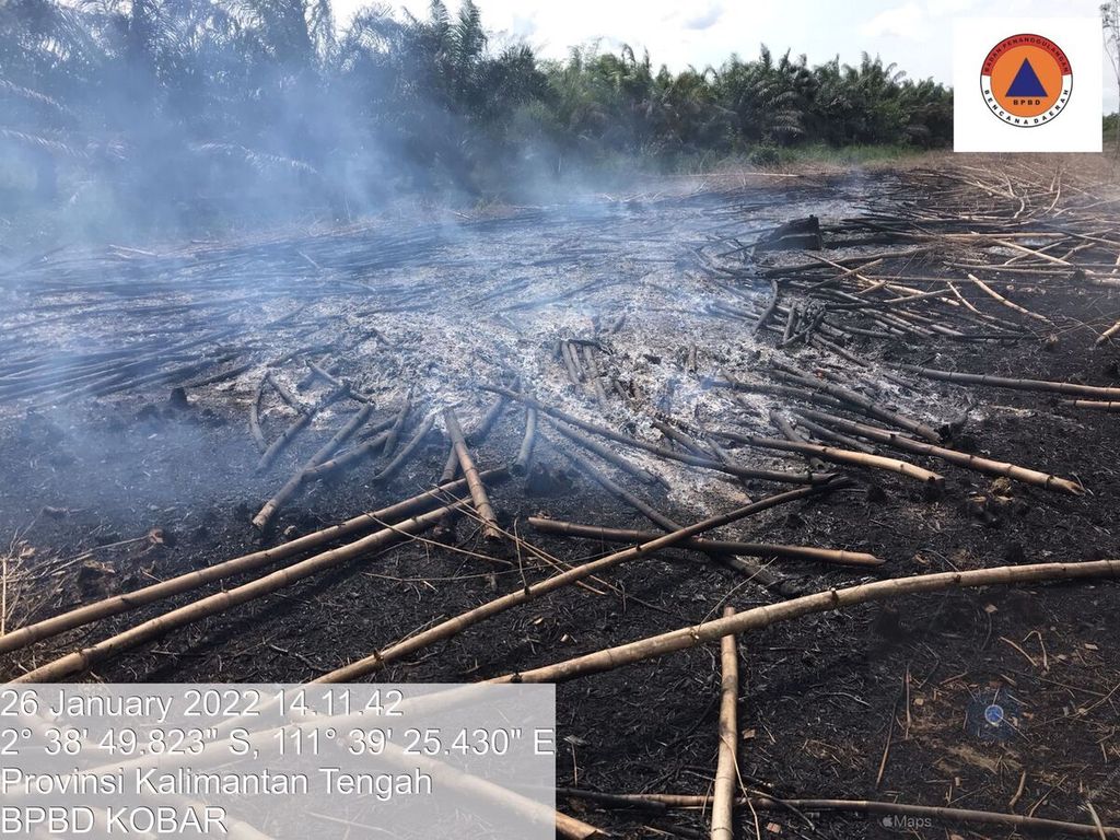 Sepetak lahan di Keluarahan Baru, Kabupaten Kotawaringin Barat terbaakar pada Rabu (26/1/2022) sore. Respons cepat membuat api cepat dipadamkan.