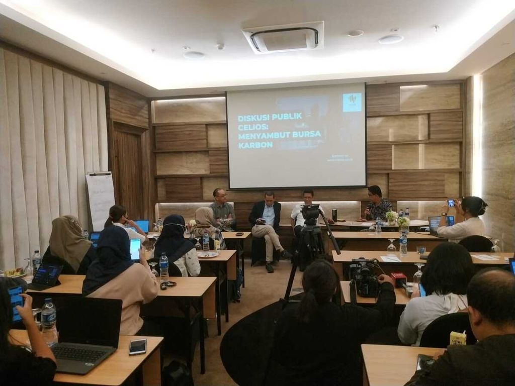 Diskusi bertajuk "Menyambut Bursa Karbon" di Jakarta Pusat, Kamis (11/5/2023).