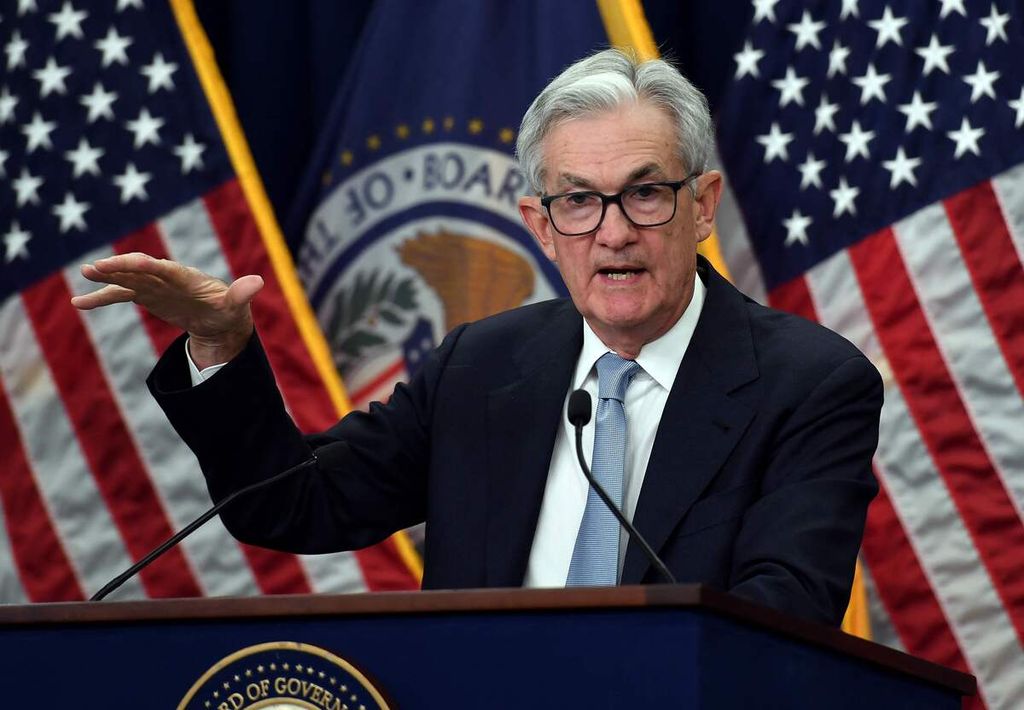 Gubernur bank sentral Amerika Serikat (Federal Reserve/Fed) berbicara dalam konferensi pers di kantor pusat Fed di Washington DC, AS, 22 Maret 2023. 