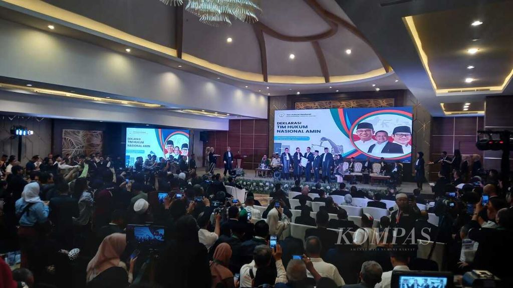 Deklarasi Tim Hukum Nasional Amin dalam mengawal kepentingan hukum pasangan calon presiden-wakil presiden nomor urut 1, Anies Baswedan-Abdul Muhaimin Iskandar, di Jakarta, Senin (27/11/2023). 