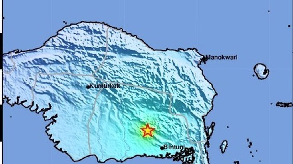 Infografik gempa bermagnitudo 5,2 di Kabupaten Teluk Bintuni, Papua Barat, Sabtu (19/3/2022).
