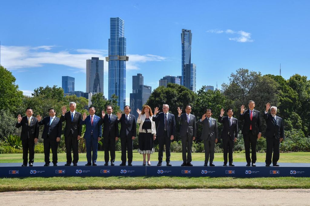 Para pemimpin ASEAN dan Australia di KTT Khusus ASEAN-Australia, Rabu (6/3/2024), di Melbourne, Australia.