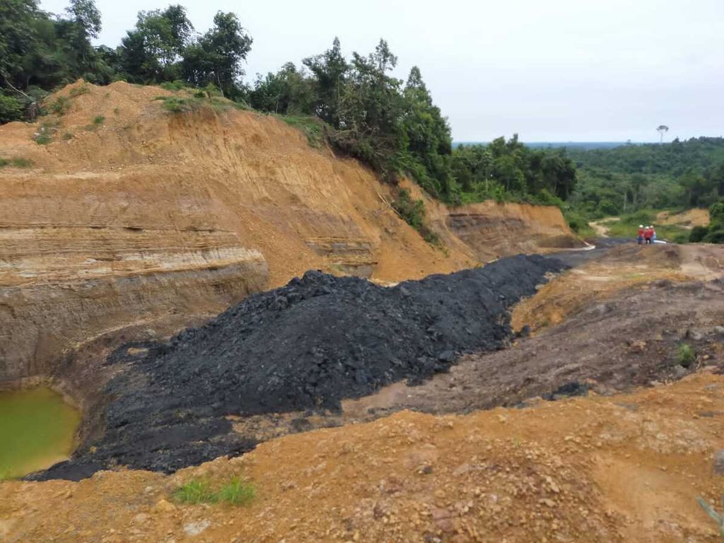 Suasana tambang ilegal yang dihentikan Polda Kaltim di Desa Makarti, Kilometer 82, Kecamatan Marang Kayu, Kutai Kartanegara, pada Maret 2022.