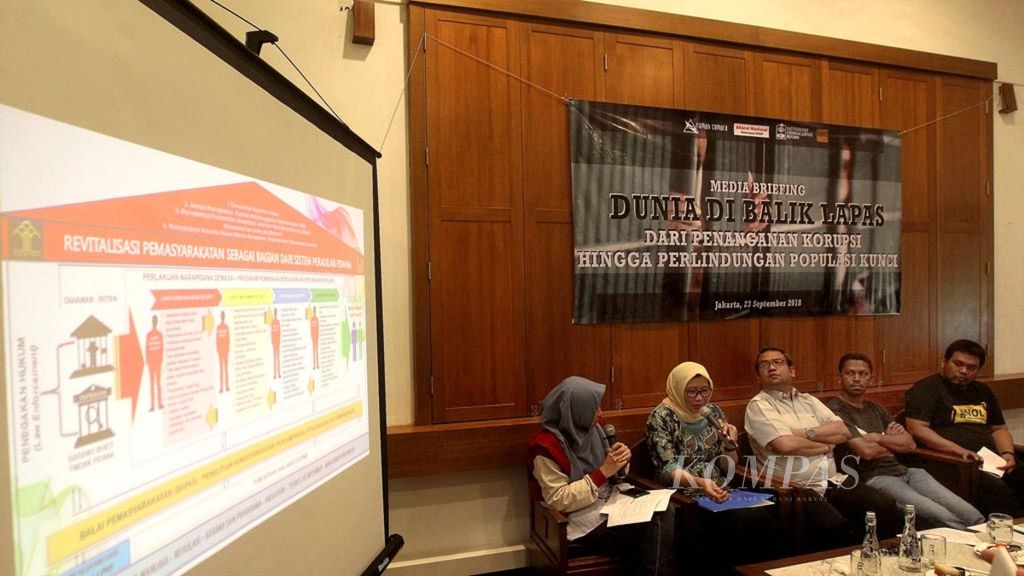 Diskusi dengan mengambil tema "Dunia di Balik Lapas dari Penanganan Korupsi hingga Perlindungan Populasi Kunci" berlangsung di Jakarta, Minggu (23/9/2018). 