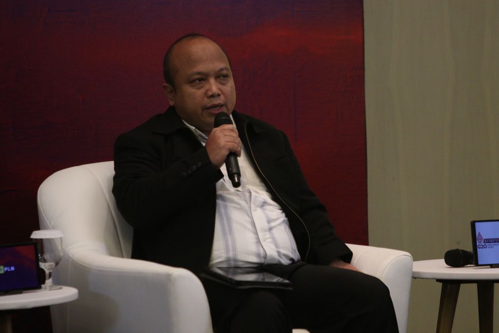 Tauhid Ahmad, ekonom Indef, di acara ”Bincang Dua Puluh” di Hotel Pullman, Menteng, Jakarta Pusat, Selasa (11/10/2022). 
