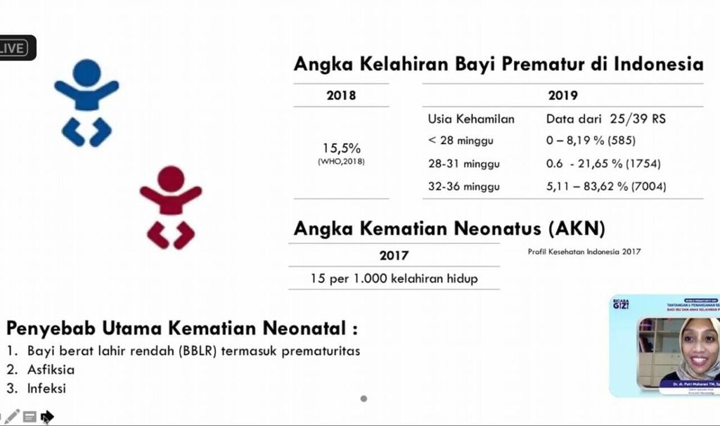 Tangkapan layar presentasi Dokter Spesialis Anak Konsultan Neonatologi Fakultas Kedokteran Universitas Indonesia-Rumah Sakit Cipto Mangunkusumo (FKUI-RSCM), Putri Maharani, di Jakarta, Rabu (17/11/2021).