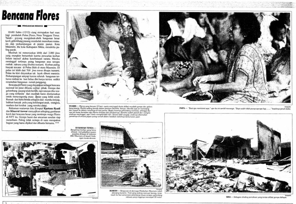 Artikel mengenai gempa dan tsunami yang terjadi di Flores, Nusa Tenggara Timur, pada Desember 1992.