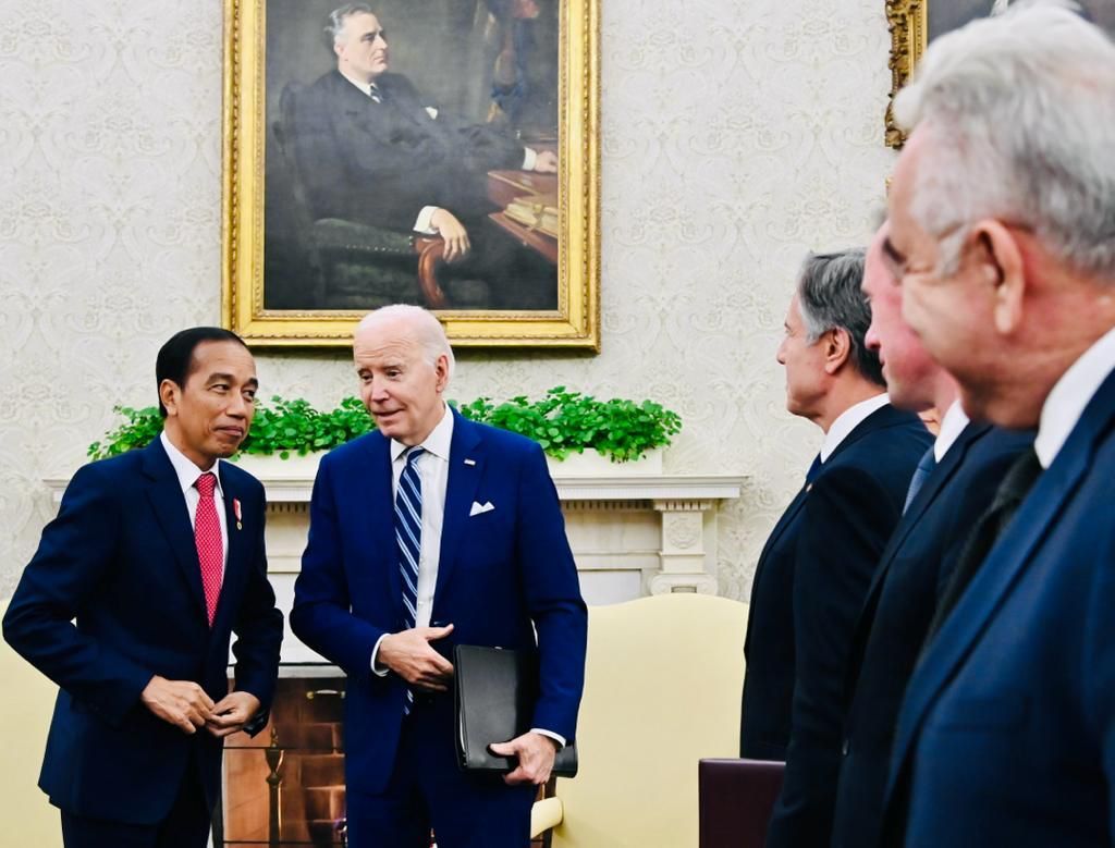 Presiden Joko Widodo melakukan pertemuan bilateral dengan Presiden Amerika Serikat Joe Biden di Gedung Putih, Washington DC, AS, Senin (13/11/2023). 