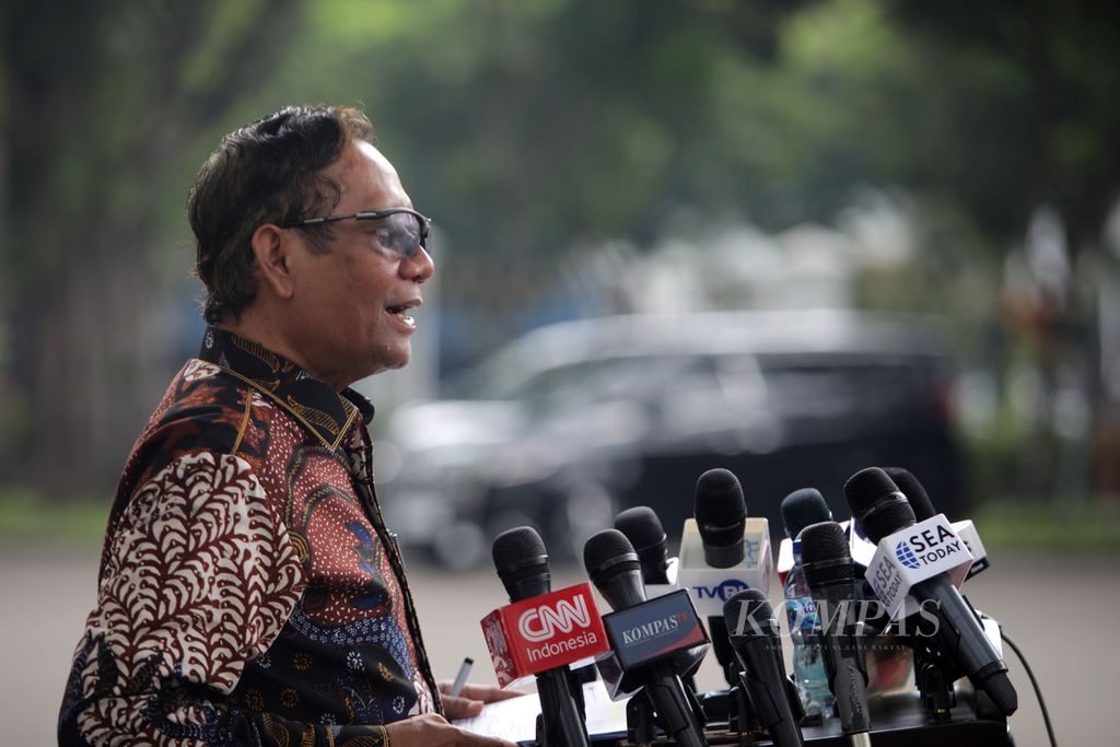 Menkopolhukam Mahfud MD di Istana Kepresidenan Jakarta, Selasa (2/5/2023). 