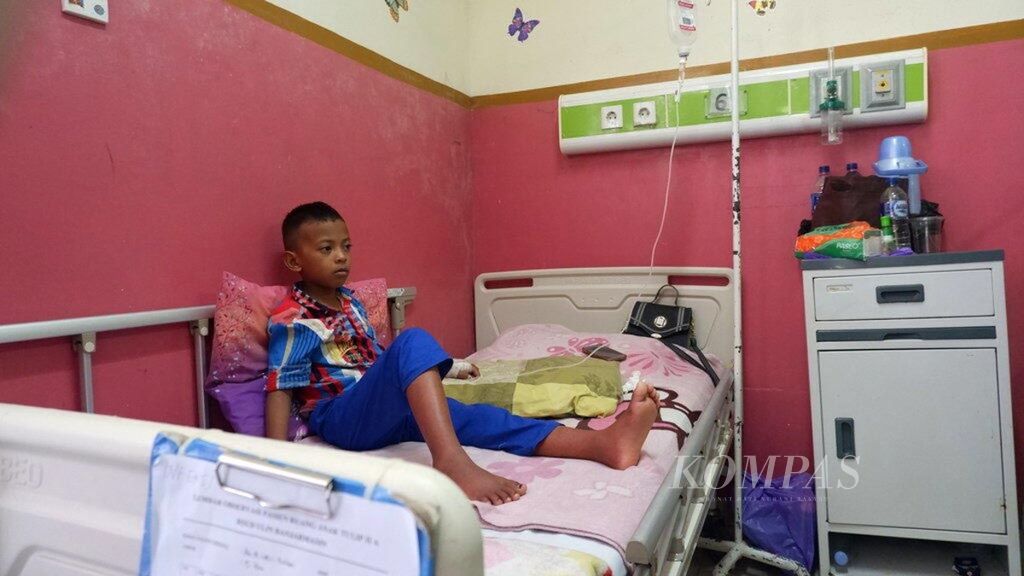 Seorang anak yang menderita demam berdarah dengue (DBD) menjalani rawat inap di RSUD Ulin, Banjarmasin, Kalimantan Selatan, Kamis (7/2/2019). Kasus DBD mulai merebak di Kalsel dan menyebabkan lima orang meninggal dunia pada Januari-Februari 2019.