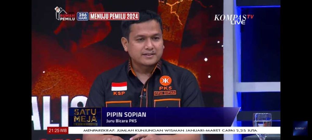 Juru bicara Partai Keadilan Sejahtera, Pipin Sopian, pada acara Satu Meja the Forum bertajuk Ribut-ribut Koalisi, Menteri Jokowi Sibuk Sendiri yang disiarkan Kompas TV, Rabu (3/5/2023) malam.