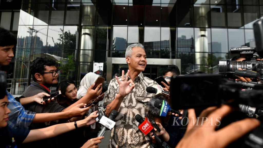 Gubernur Jawa Tengah Ganjar Pranowo hadir memenuhi panggilan Komisi Pemberantasan Korupsi di Gedung Merah Putih KPK, Jakarta, Jumat (10/5/2019). 