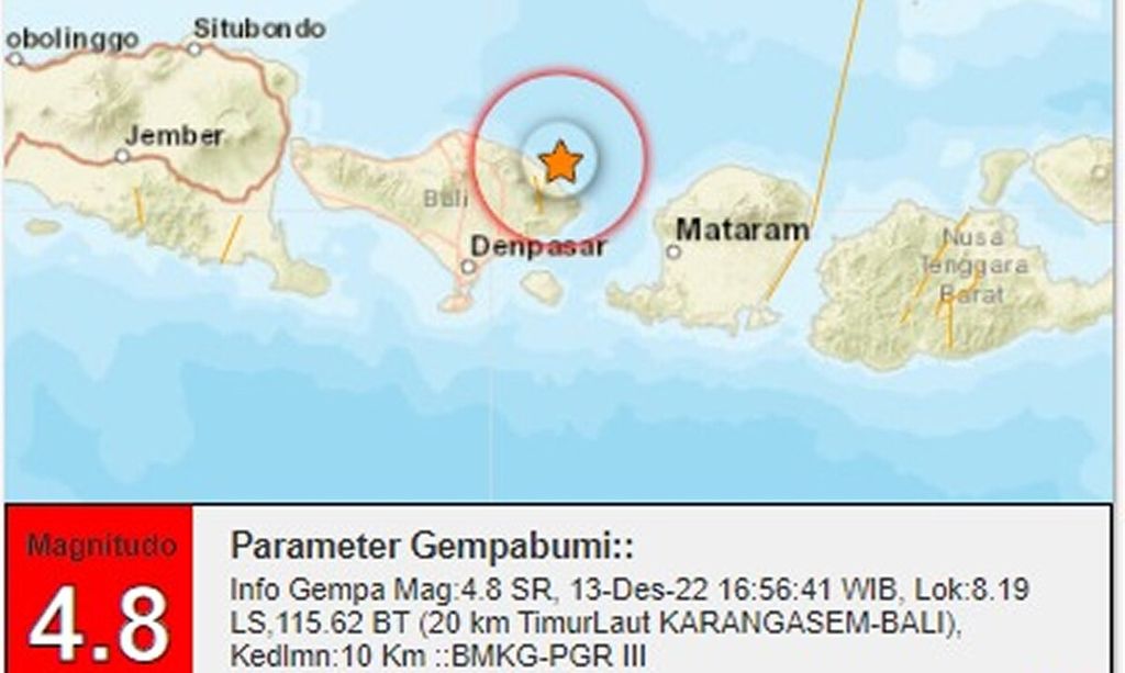 Laporan BMKG perihal gempa bumi yang terjadi di timur Bali, Selasa (13/12/2022). 