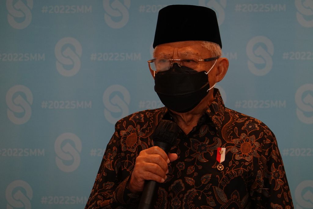  Wakil Presiden Ma'ruf Amin dalam keterangan pers seusai meresmikan pembukaan Sector Ministers' Meeting (SMM) Sanitation and Water for All (SWA) Tahun 2022 di Jakarta, Rabu (18/5/2022). 