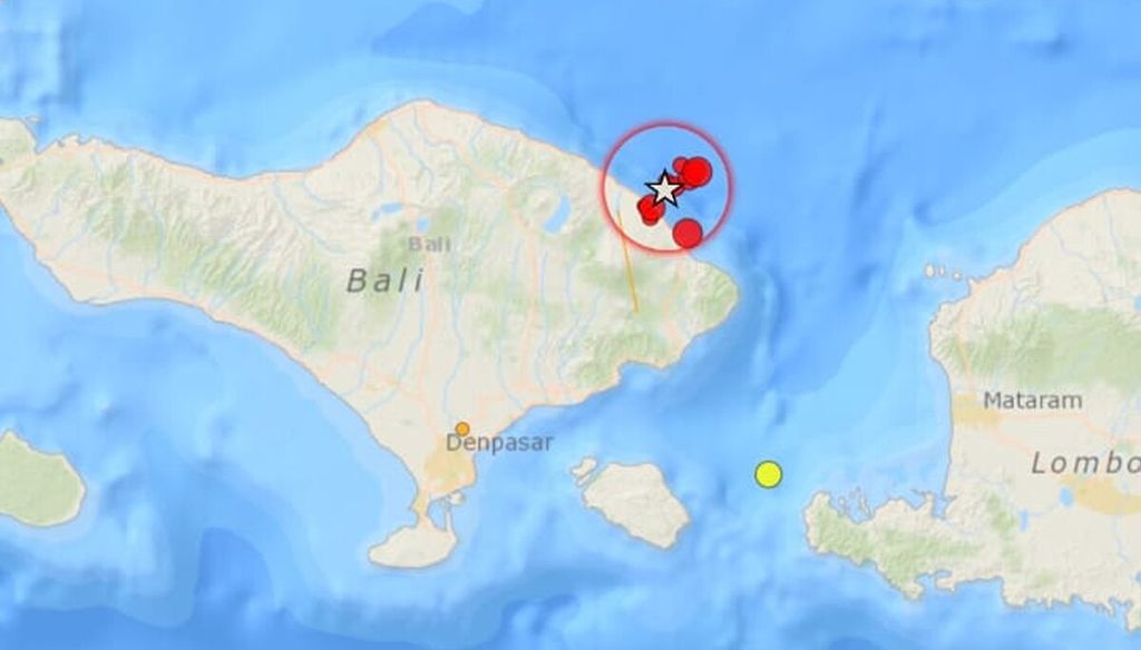 Ilustrasi lokasi gempa bumi di Karangasem, Bali. 