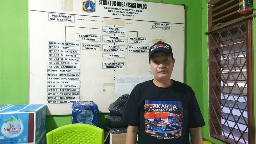 Didi Mawardi (43), Ketua RW 003, Kelurahan Jembatan Besi, Kecamatan Tambora, Jakarta Barat, saat ditemui di Balai RW. Mereka merasa kesulitan mencari lahan pemakaman di DKI Jakarta.